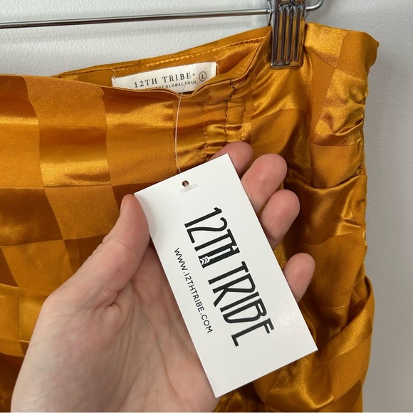 NWT 12th Tribe St. Barths Poppy Gold Checkered Mini Skirt Women’s Size Large - Picture 5 of 8